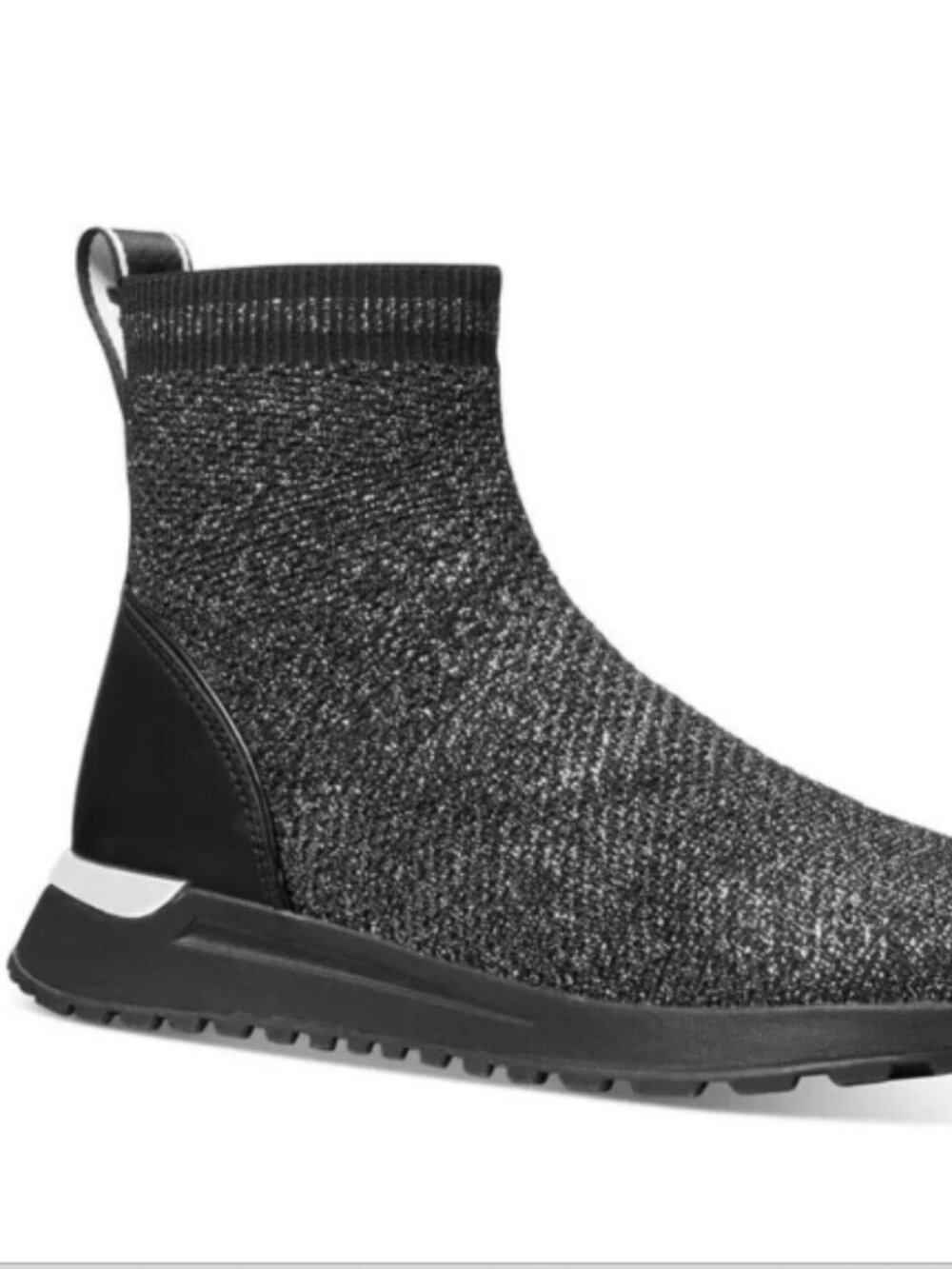 MICHAEL KORS Bodie Black and Silver Metallic Knit Sneaker Bootie--NEW--7 - Picture 1 of 16